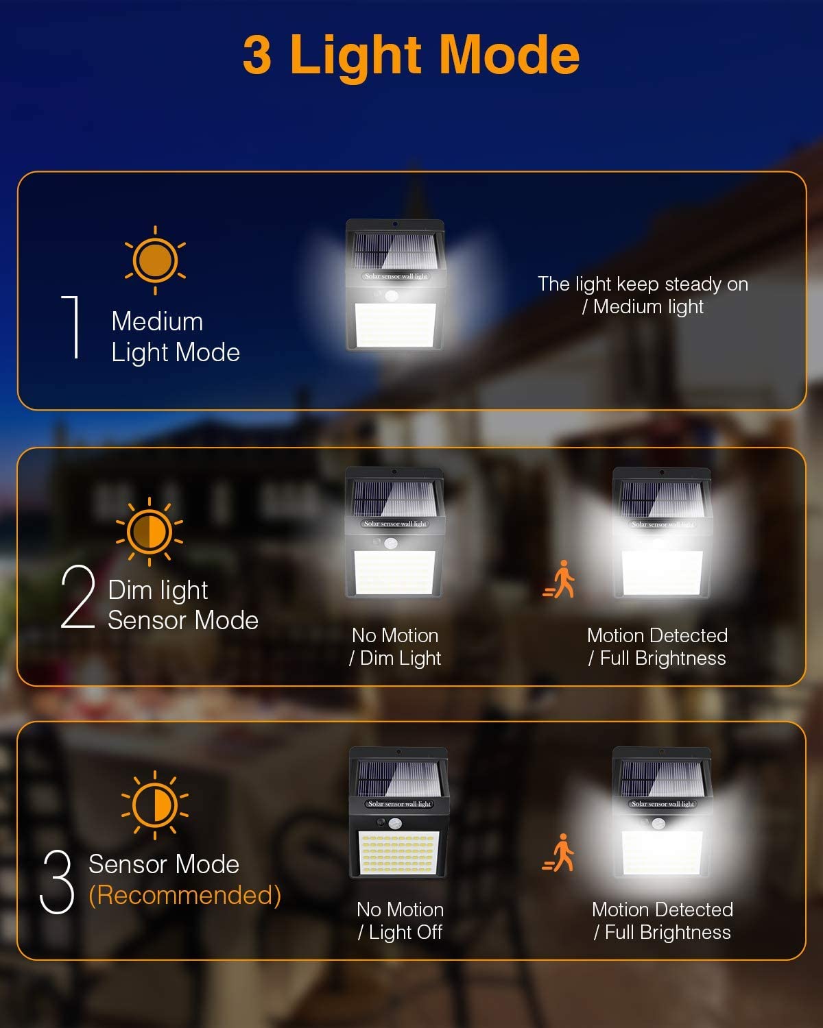 Litogo Luz Solar Exterior 140 LED【4 Pack / 3 Modos】con Sensor de M